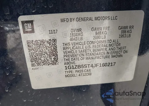 2018 Chevrolet Malibu 1Ls z USA, uszkodzony, nr VIN 1G1ZB5ST4JF160217